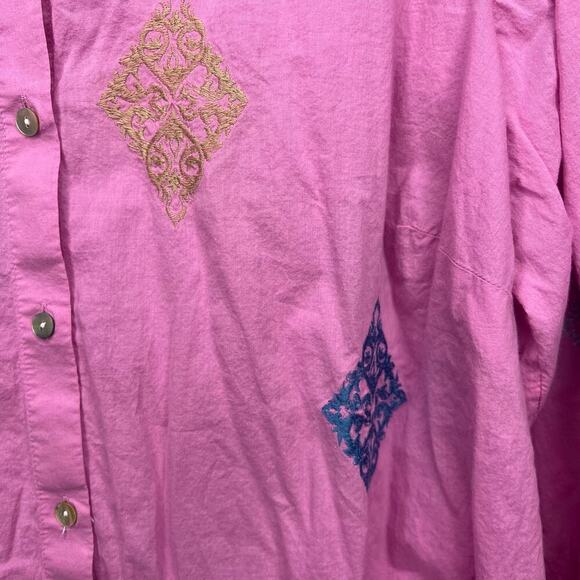 J. Jill Embroidered Button Up Tunic Top Shirt Sz XL Pink Cotton Casual Mature - Picture 6 of 9